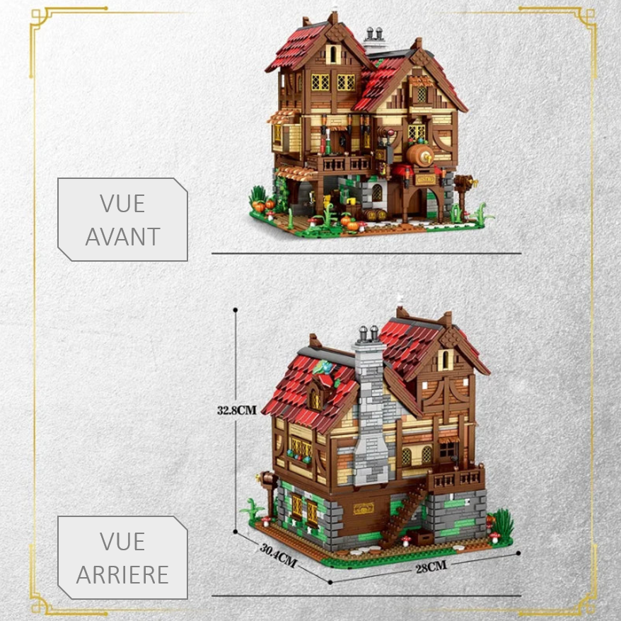 mabriq.fr - Auberge médiévale - Vues avant arrière 2- Brique de construction - compatible autres marques