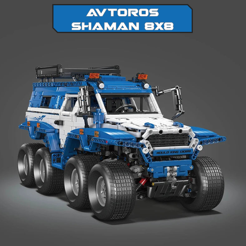 mabriq.fr - Avtoros Shaman 8x8 BLEU- Vue trois quart avant - Brique de construction - compatible autres