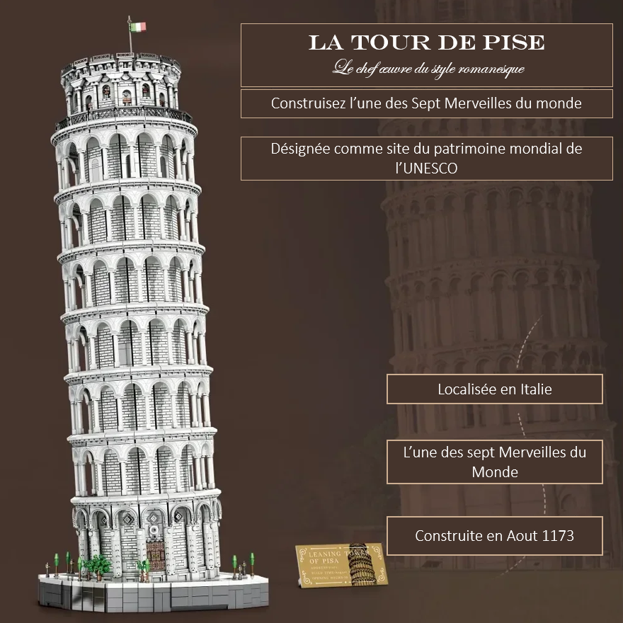 mabriq.fr - La tour de Pise - Chef d'œuvre Romanesque- Brique de construction - compatible autres marques