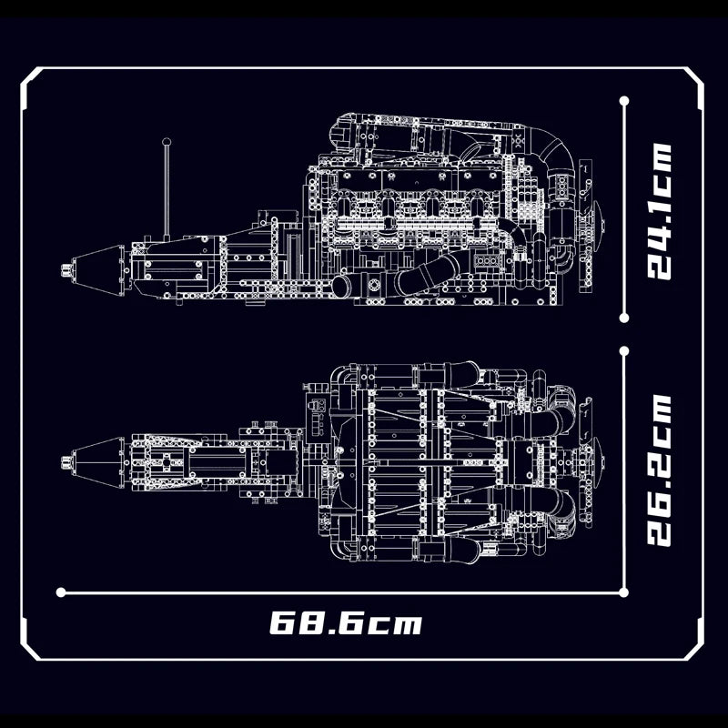 mabriq.fr - Moteur AMG V8 BITURBO - Dimensions - Brique de construction - compatible autres marques