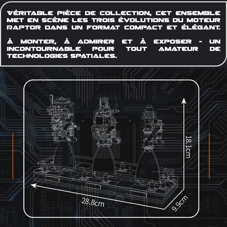 mabriq.fr - Moteur Raptor SpaceX - Dimensions et contexte - Brique de construction - compatible autres marques