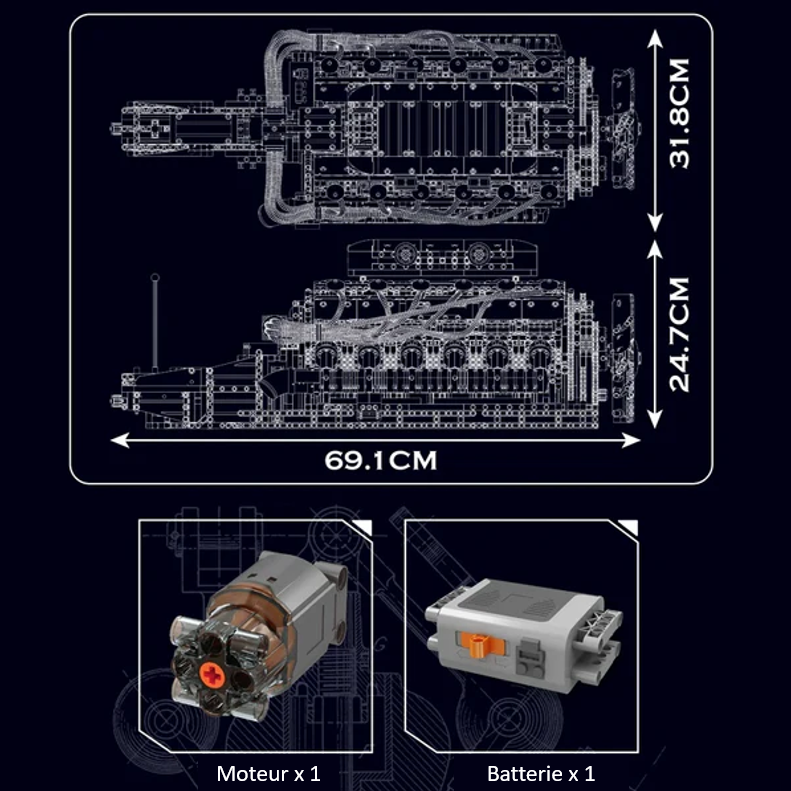 mabriq.fr - Moteur V12 - Dimensions et accessoires - Brique de construction - compatible autres marques