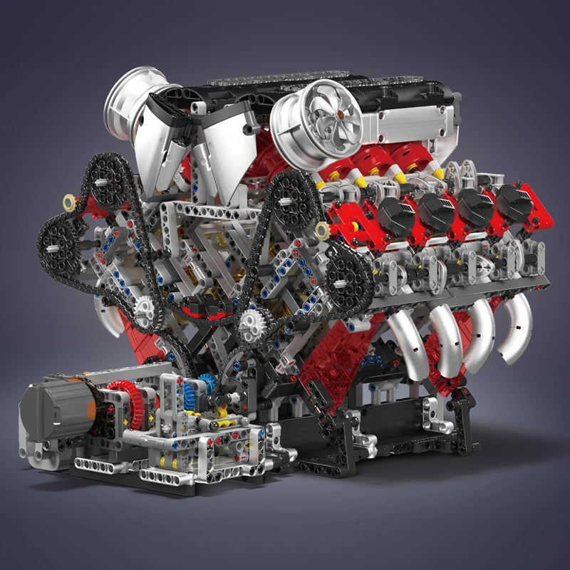 mabriq.fr - Moteur V8 F488 - Vue arrière - Brique de construction - compatible autres marques