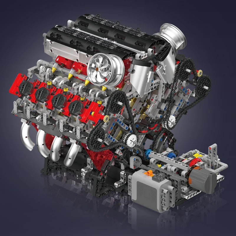 mabriq.fr - Moteur V8 F488 - Vue trois quart arrière - Brique de construction - compatible autres marques