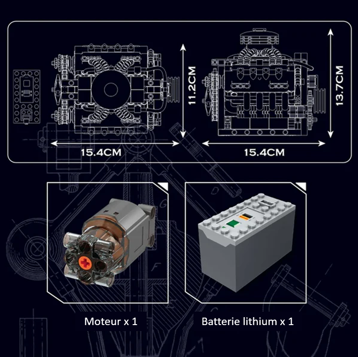 mabriq.fr - Moteur V8 LSX454 - Accessoires et dimensions - Brique de construction - compatible autres marques