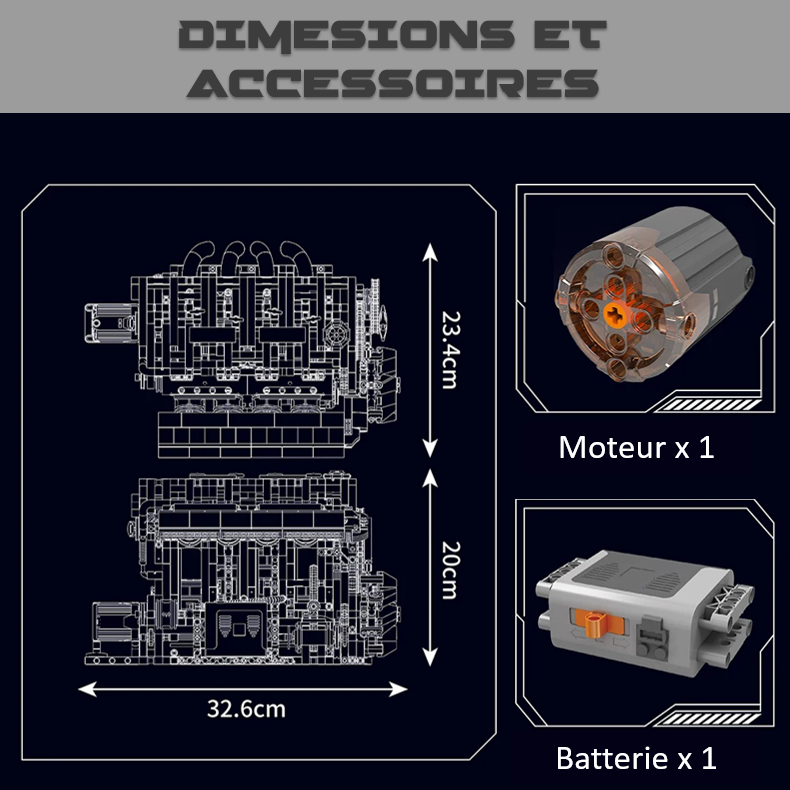 mabriq.fr - Moteur L4- Dimensions et accessoires- Brique de construction - compatible autres marques