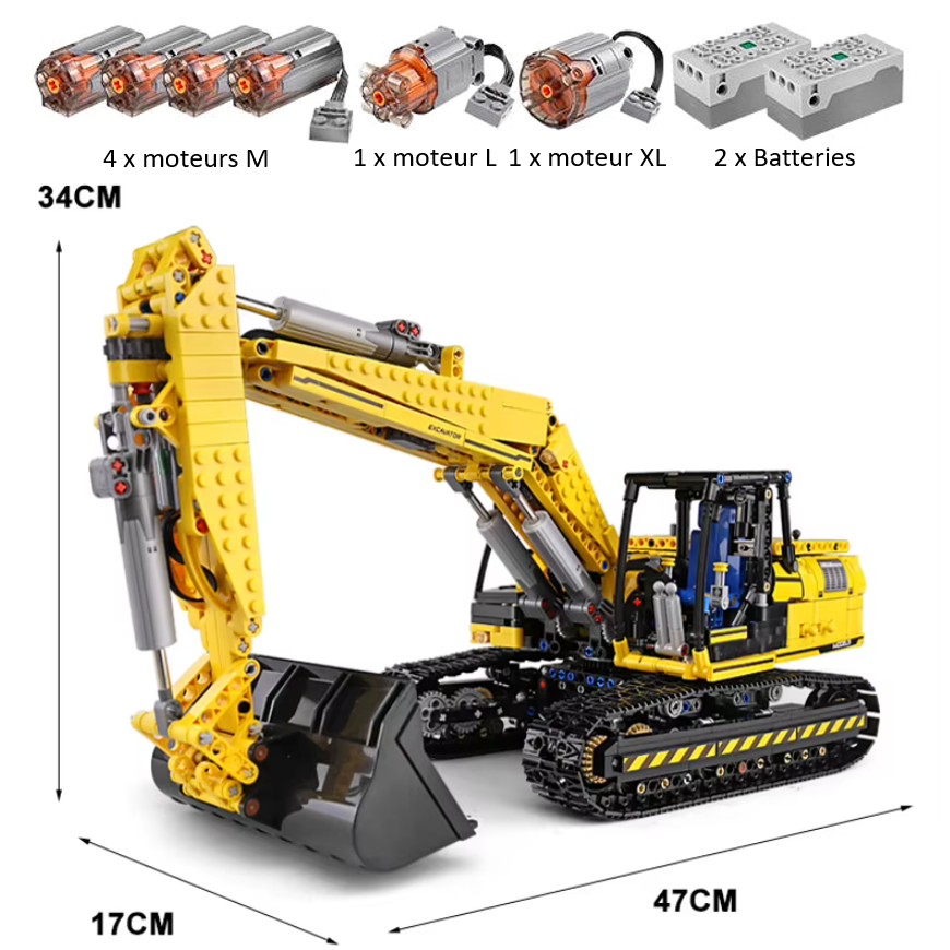 mabriq.fr - Pelleteuse télécommandée - Dimensions et accessoires- Brique de construction - compatible autres