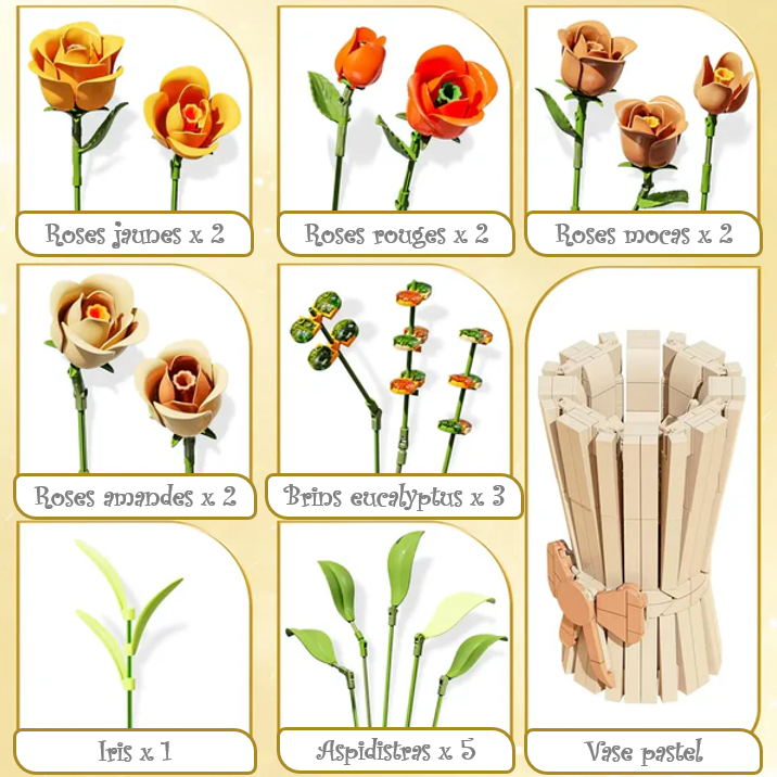 mabriq.fr - Roses d'automne - Détail du bouquet - Brique de construction - compatible autres marques