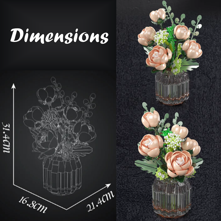 mabriq.fr - Roses pastelles - Dimensions - Brique de construction - compatible autres