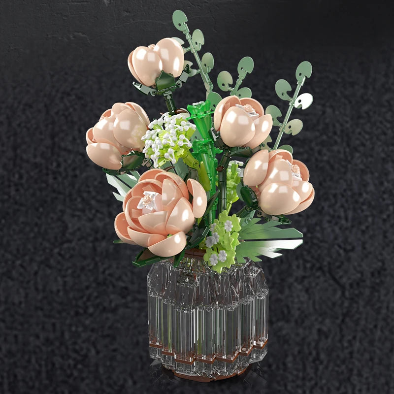 mabriq.fr - Roses pastelles - Vue sur fond noir - Brique de construction - compatible autres
