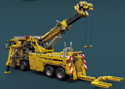 mabriq.fr - Dépanneuse grue rotator - JAUNE - Vue derrière - Brique de construction - compatible autres marques