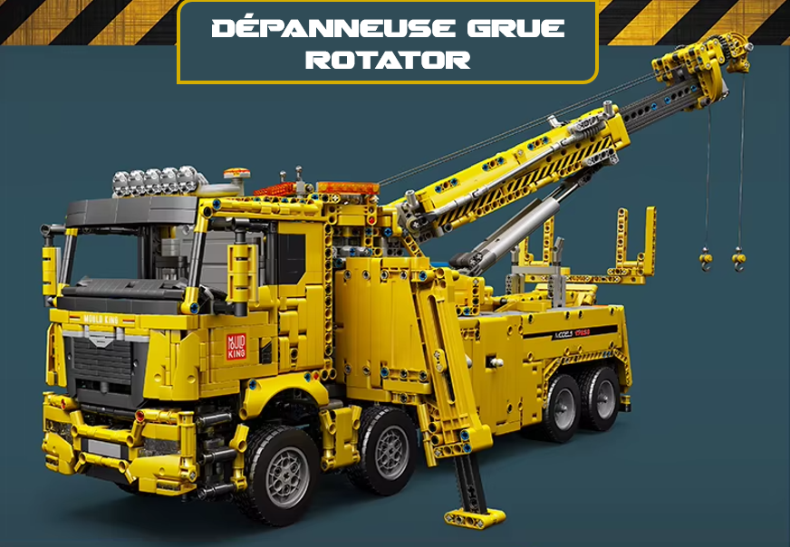 mabriq.fr - Dépanneuse grue rotator - JAUNE - Vue principale - Brique de construction - compatible autres marques