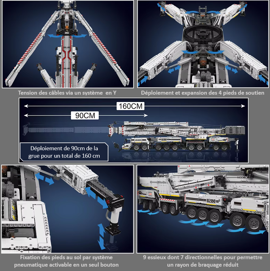 mabriq.fr - Grue mobile Liebherr LTM 11200 GRISE - Fonctions - Brique de construction - compatible autres marques