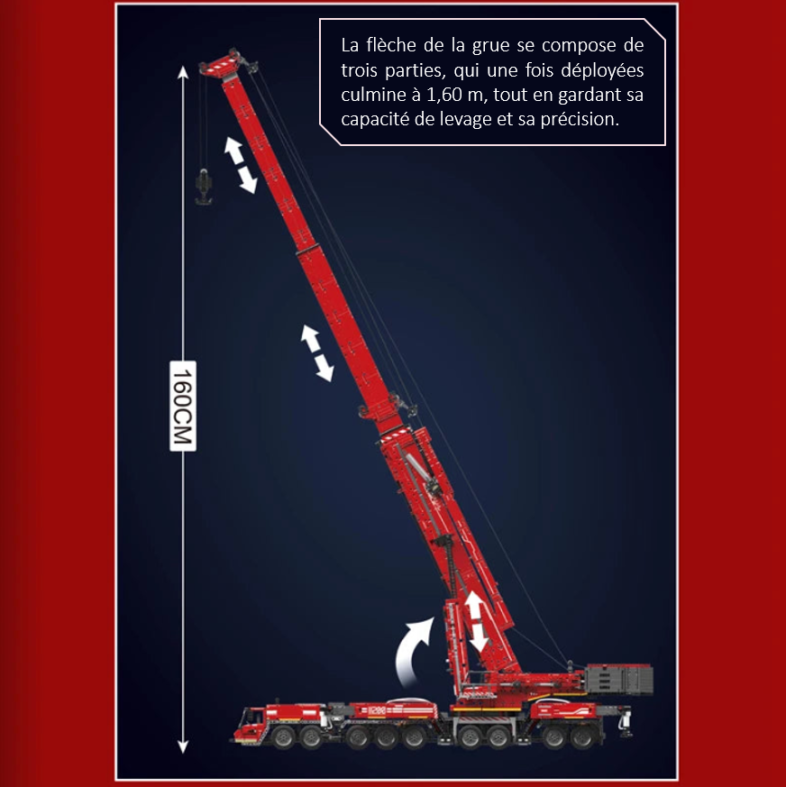 mabriq.fr - Grue mobile Liebherr LTM 11200 ROUGE - Hauteur déployée - Brique de construction - compatible autres marques