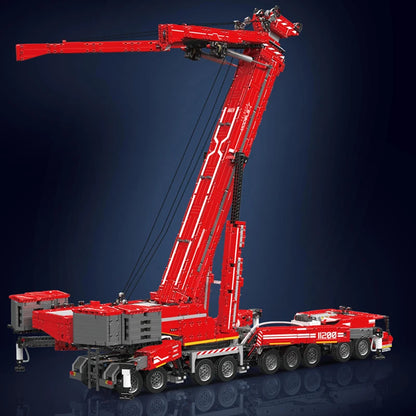 mabriq.fr - Grue mobile Liebherr LTM 11200 ROUGE - Système de tension des câbles en Y- Brique de construction - compatible autres marques