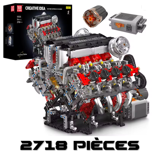 mabriq.fr - Moteur V8 F488 - Vue avec boite - Brique de construction - compatible autres marques