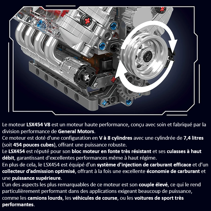 mabriq.fr - Moteur V8 LSX454 - Détail et contexte - Brique de construction - compatible autres marques