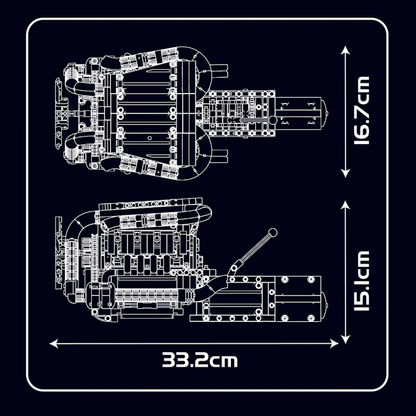 mabriq.fr -Moteur V8 et transmission - Dimensions - Brique de construction - compatible autres marques