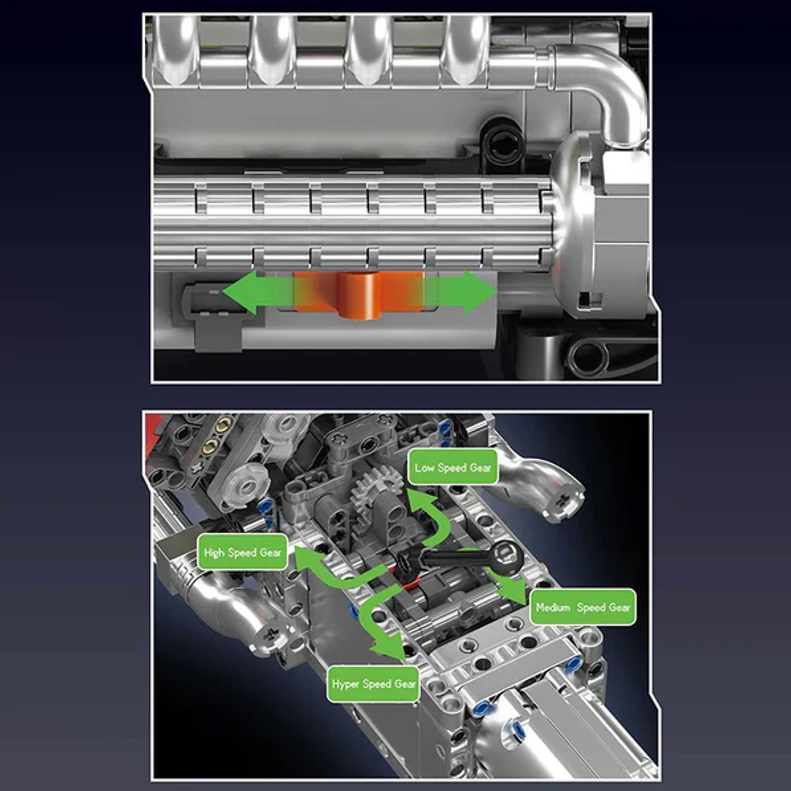 mabriq.fr -Moteur V8 et transmission - Fonctionnement - Brique de construction - compatible autres marques
