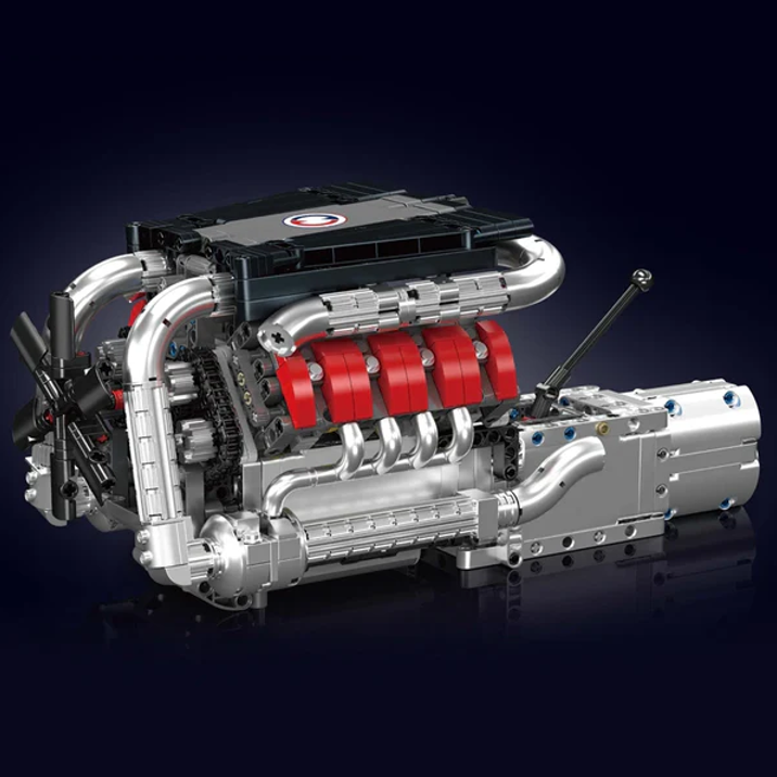mabriq.fr -Moteur V8 et transmission - Vue principale - Brique de construction - compatible autres marques