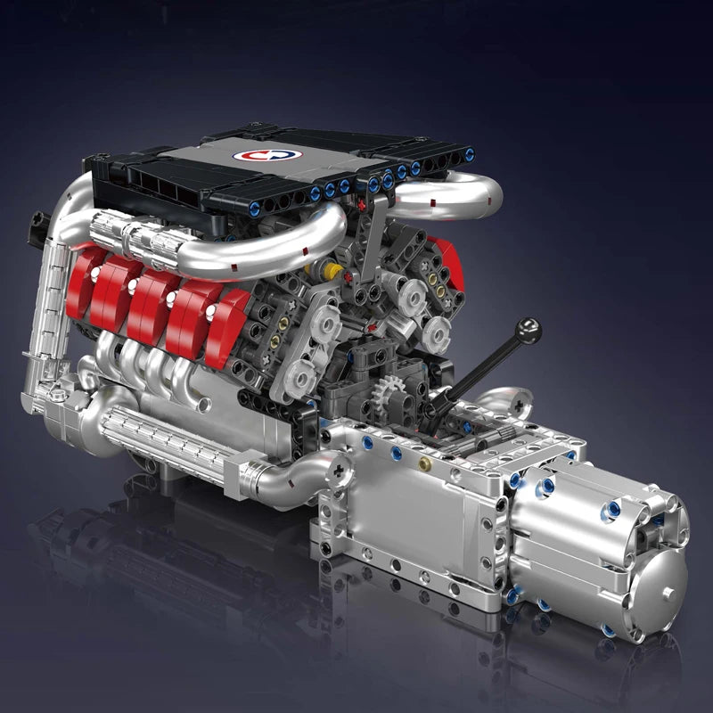 mabriq.fr -Moteur V8 et transmission - Vue trois quart arrière - Brique de construction - compatible autres marques