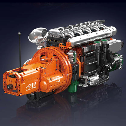 mabriq.fr - Moteur de camion Scania - Vue arrière - Brique de construction - compatible autres marques