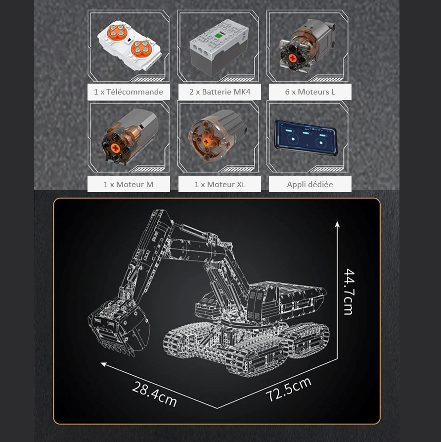mabriq.fr - Pelleteuse futuriste - Accessoires et dimensions - Brique de construction - compatible autres marques