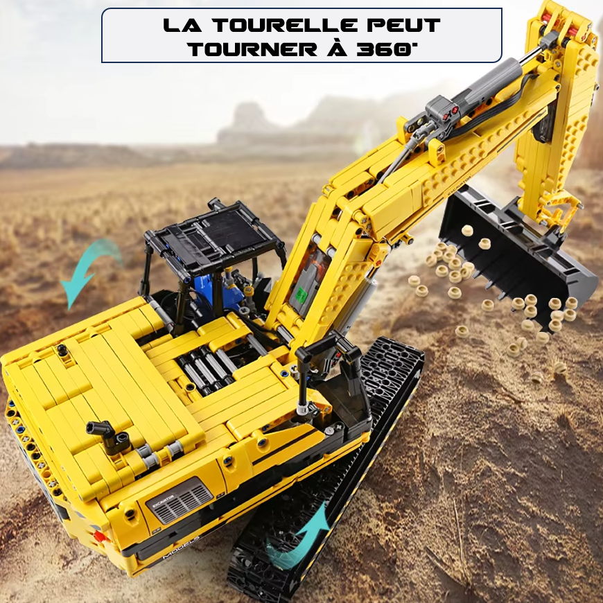 mabriq.fr - Pelleteuse télécommandée - Tourelle rotative - Brique de construction - compatible autres 