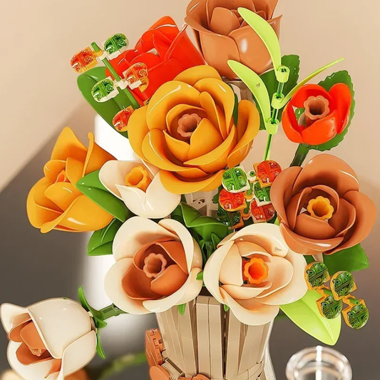 mabriq.fr - Roses d'automne - Gros plan - Brique de construction - compatible autres marques