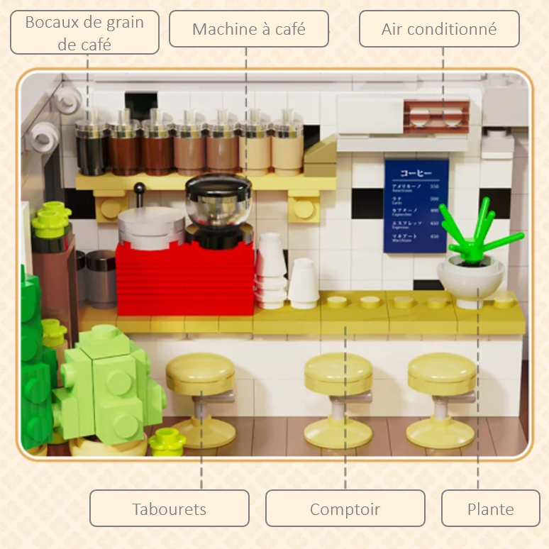 mabriq.fr -Café japonais - Détails intérieurs - Brique de construction - compatible autres marques